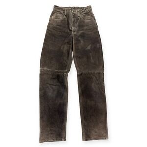 Vintage Skotts Suede Pants Women's 26 Brown Leather High Waisted Straight Leg
